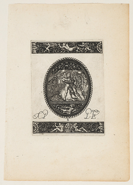 Oval Watch Case with a Wrestling Match, from a Series of Six Designs for Watch Cases