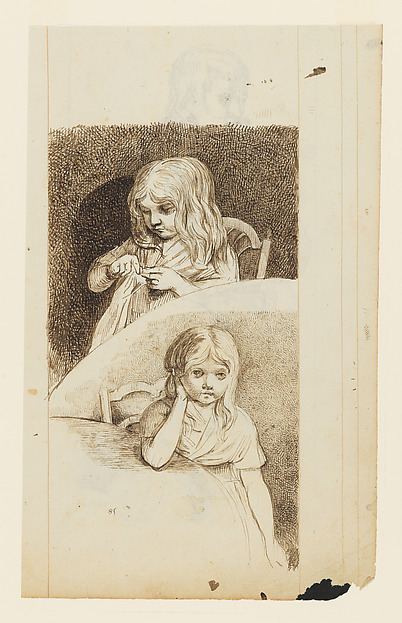 Two Studies of a Young Girl (possibly Louise-Reine Guffroy)(recto); A Study of a seated man with sketches of his hand, a girl, and a head (verso)