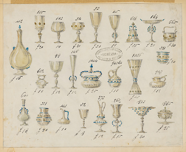 One of Twenty-Three Sheets of Drawings of Glassware (Mirrors, Chandeliers, Goblets, etc.)