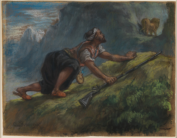 A Hunter Stalking a Lion in the Mountains of North Africa by Eugène Delacroix, The Metropolitan Museum of Art