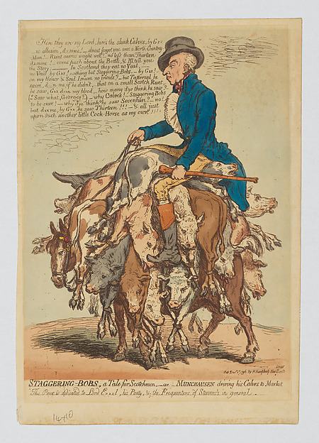 Staggering-Bobs, a Tale for Scotchmen, or Munchausen Driving his Calves to Market by James Gillray, The Metropolitan Museum of Art