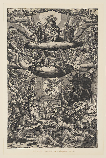 The Last Judgment with Christ on a Cloud above and with the damned below