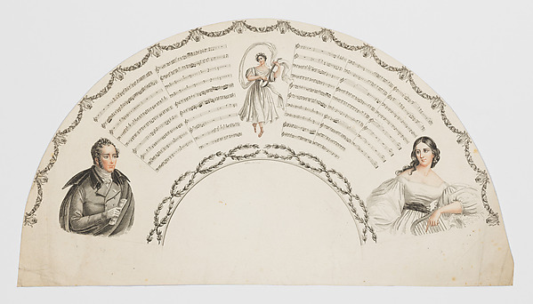 Fan leaf with music and a male and female half figure by F. X. Willaeys-Delaire, The Metropolitan Museum of Art