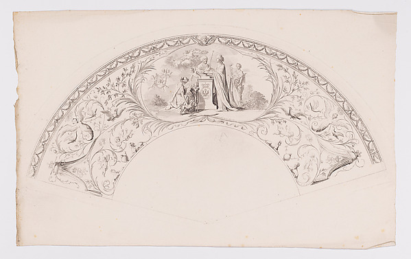 Fan leaf with allegory showing a bust of Friedrich Wilhelm II being crowned by Fame