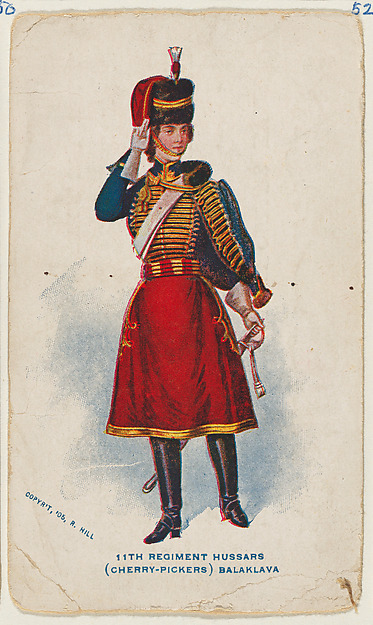 11th Regiment Hussars (Cherry-Pickers) Balaklava, from the "Girls and Men in Costume" series (T65), issued with Golden Eagle Cigars by I. Lewis & Co. by I. Lewis & Co., Newark, New Jersey, The Metropolitan Museum of Art
