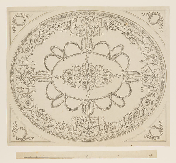 Design for a Ceiling, an Oval within a Square, having a Criss-cross Border to the Oval, for Ampthill Park, Bedfordshire