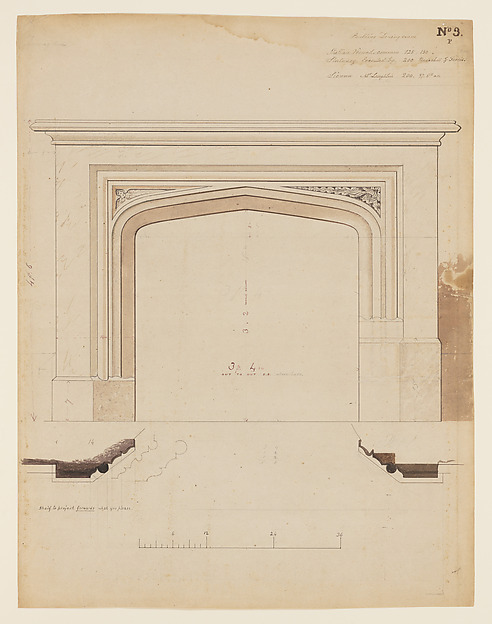 Technical Drawing of a Fireplace Mantel for Knoll (now Lyndhurst), Tarrytown, New York by Alexander Jackson Davis, The Metropolitan Museum of Art