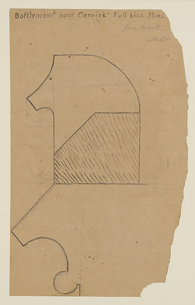 Mason's Template for the Battlement over a Cornice at Lyndhurst for George Merritt, Tarrytown, New York