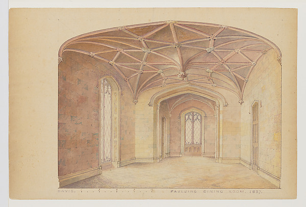 Presentation Drawing of a Dining Room in the English Perpendicular Style, for Knoll (now Lyndhurst), Tarrytown NY by Alexander Jackson Davis, The Metropolitan Museum of Art