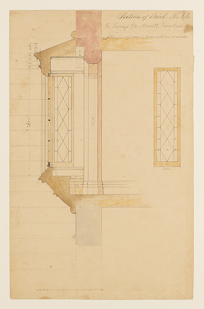 Technical Drawing with a Section of an Oriel Window for the Tower of Lyndhurst for George Merritt, Tarrytown, New York by Alexander Jackson Davis, The Metropolitan Museum of Art
