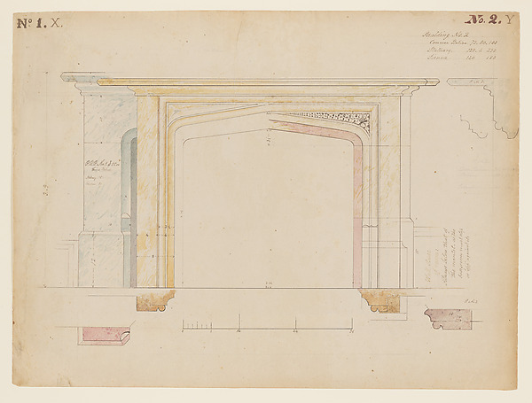 Technical Drawing of a Fireplace Mantel for Knoll (now Lyndhurst), Tarrytown, New York by Alexander Jackson Davis, The Metropolitan Museum of Art