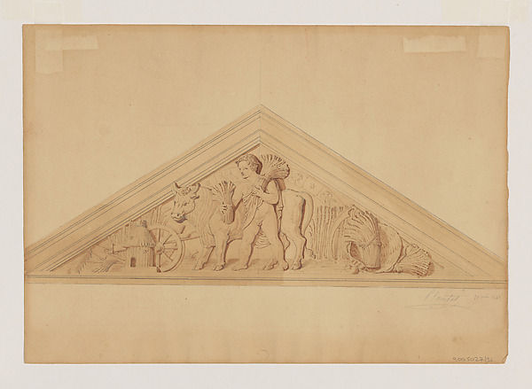 Design for a Pediment with a Putto and Bull, for the Hotel de Ville, Paris by Jean-Baptiste Louis Plantar, The Metropolitan Museum of Art