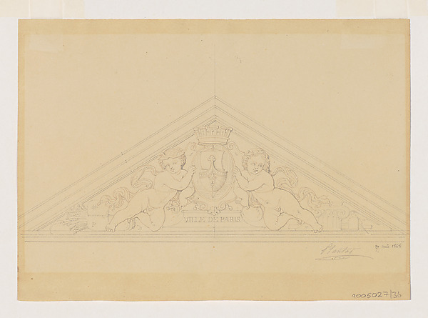 Design for a Pediment inscribed with "Ville de Paris", for the Hotel de Ville, Paris by Jean-Baptiste Louis Plantar, The Metropolitan Museum of Art