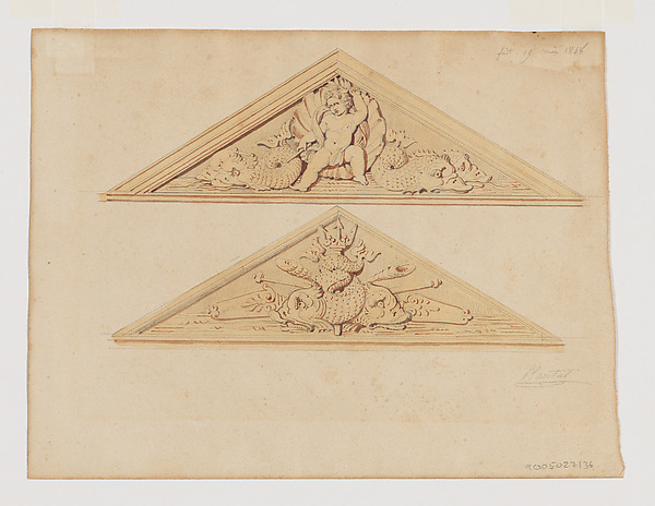 Two Designs for Pediments with Putti and Sea Creatures; Two designs for friezes with Putti and Sea Creatures on the Verso by Jean-Baptiste Louis Plantar, The Metropolitan Museum of Art
