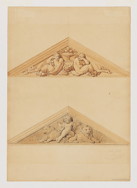 Two Designs for Pediments, one with Satyrs, one with a Putto and Two Lions by Jean-Baptiste Louis Plantar, The Metropolitan Museum of Art