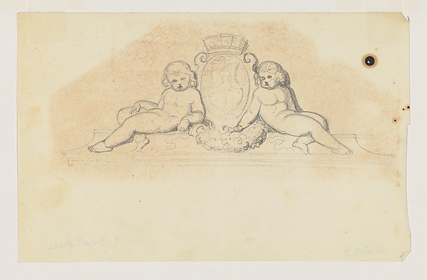 Design for an Overdoor with Two Putti flanking a Coat of Arms, for the Hotel de Ville, Paris by Jean-Baptiste Louis Plantar, The Metropolitan Museum of Art
