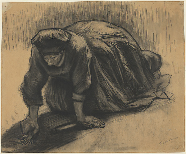 Peasant Woman Kneeling and Pulling Carrots