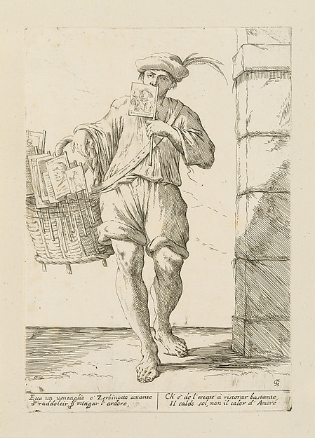 Vendor of Fans, plate 2 from "Di Bologna l'Arti per via D'An.ibal' Ca.rac" by Giuseppe Maria Mitelli, The Metropolitan Museum of Art