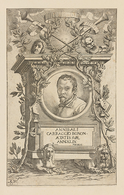 Title page with portrait of Annibale Carracci for the series 'Diverse Figure' (later known as 'Arti di Bologna')