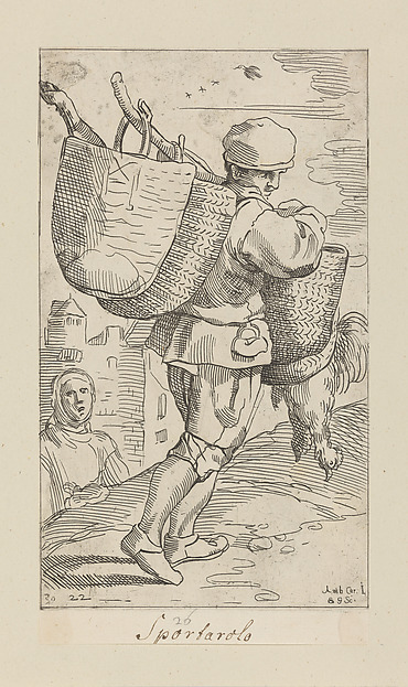 Plate 22: Basket vendor, from "Diverse Figure" (later known as "Arti di Bologna") by Simon Guillain II, The Metropolitan Museum of Art