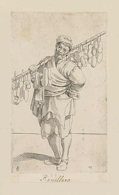 Plate 29: vendor of slippers, from "Diverse Figure" (later known as "Arti di Bologna") by Simon Guillain II, The Metropolitan Museum of Art