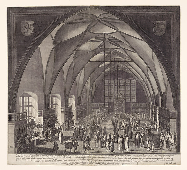 Interior View of Vladislav Hall at Prague Castle during the Annual Fair