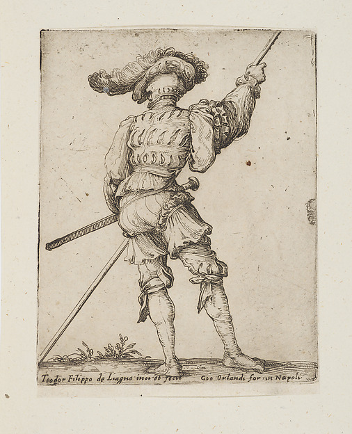 Soldier standing wearing a plumed hat viewed from behind, from the series 'Capricci e habiti militari' by Filippo Liagno, The Metropolitan Museum of Art