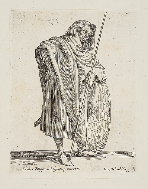 Standing solider holding a lance and a shield facing right, from the series 'Capricci e habiti militari' by Filippo Liagno, The Metropolitan Museum of Art