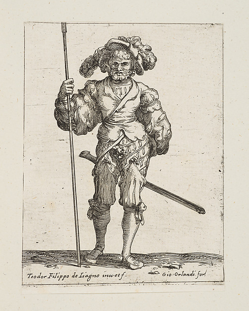 Soldier standing holding a lance, front view, from the series 'Capricci e habiti militari' by Filippo Liagno, The Metropolitan Museum of Art