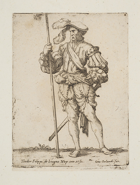 Standing solider holding a lance facing left, from the series 'Capricci e habiti militari' by Filippo Liagno, The Metropolitan Museum of Art