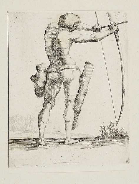 Standing naked archer, viewed from behind, from the series 'Capricci e habiti militari' by Filippo Liagno, The Metropolitan Museum of Art