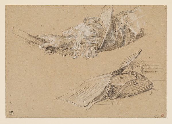 Studies of an arm, an open book, and a tricorn by Anonymous, French, 18th century, The Metropolitan Museum of Art