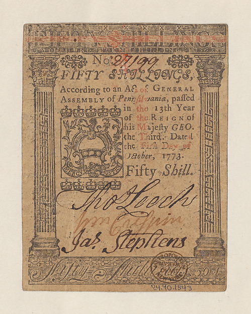 Pennsylvania Colonial Currency – Fifty Shillings