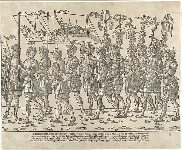 Figures carrying standards and trophies: from 'The Triumph of Caesar'
