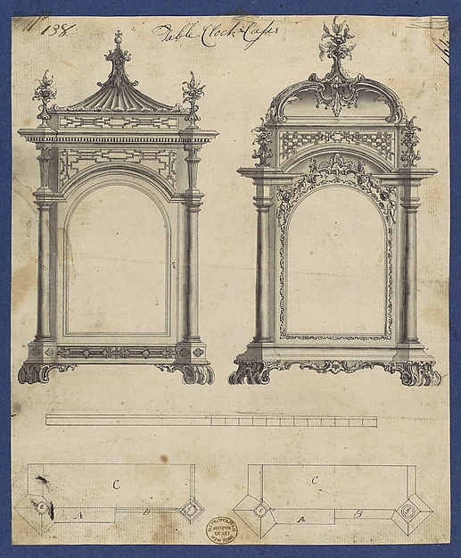 Table Clock Cases, in Chippendale Drawings, Vol. I