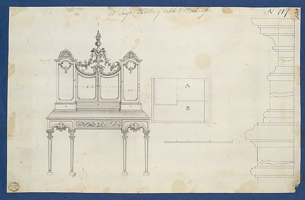Lady's Writing Table and Bookcase, from Chippendale Drawings, Vol. II