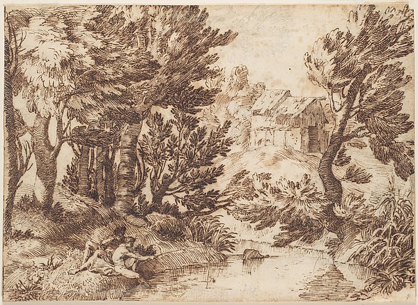 Landscape with Figure Reclining and Figure Fishing