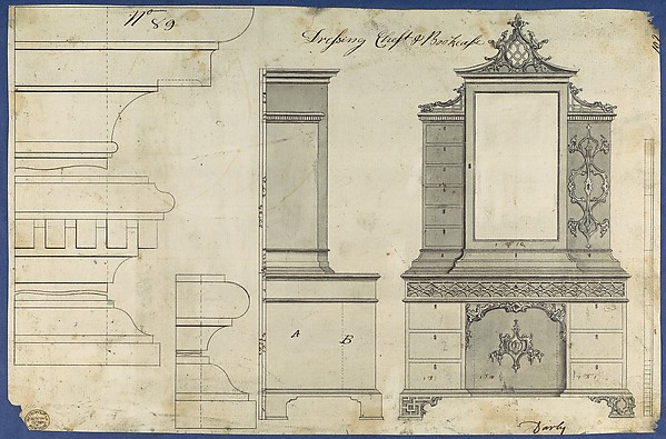 Dressing Chest and Bookcase, from Chippendale Drawings, Vol. II