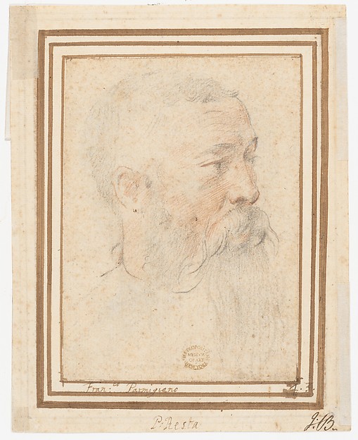 Girolamo Mazzola Bedoli, Head of Bearded Man (recto); Head of a Girl (verso)