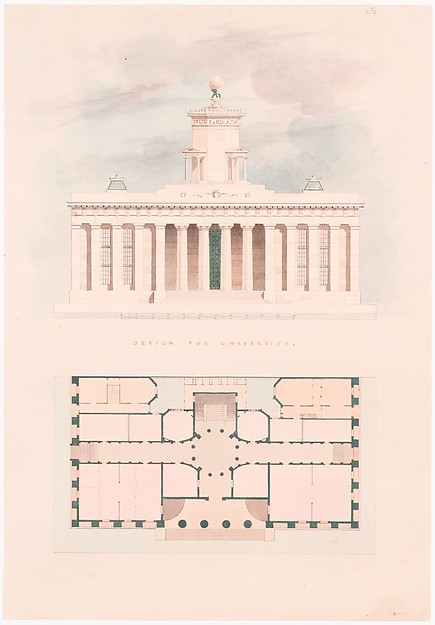 Design for a University (entrance facade and plan)