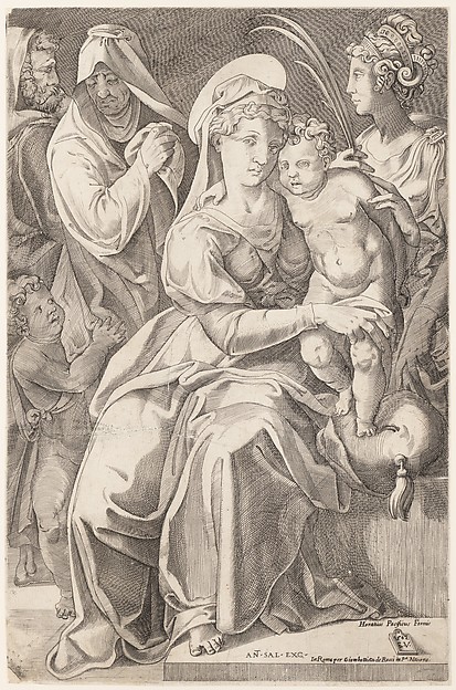 The Holy Family with St. Anne and St. Catherine by Enea Vico