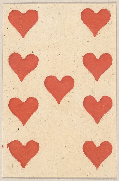 Nine of Hearts, from a Set of Piquet Cards