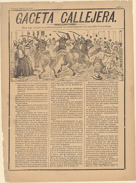Page from the 'Gaceta Callejera' relating to the continuation of anti-re-election riots