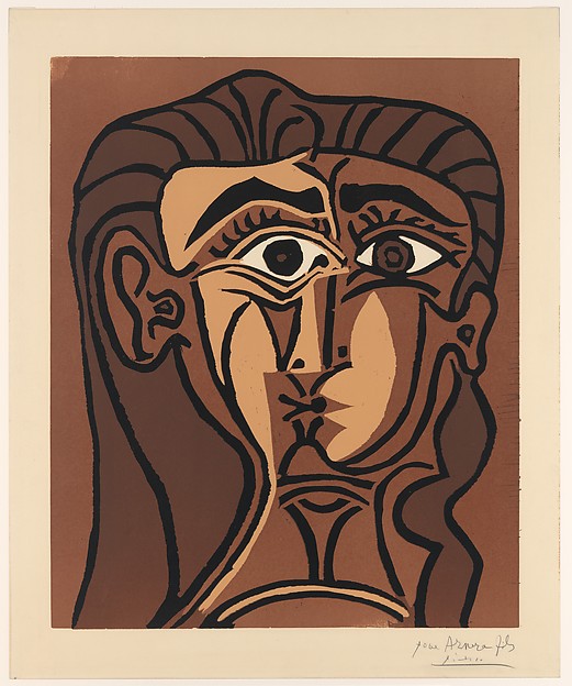 Portrait of Jacqueline Full Face II, Pablo Picasso (Spanish, Malaga 1881–1973 Mougins, France), Linoleum cut