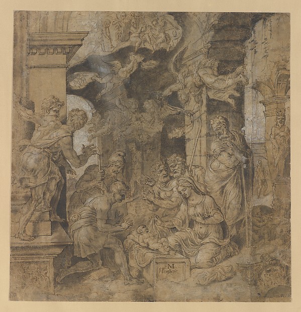 The Adoration of the Shepherds (recto); Sketches (verso) by Maarten van Heemskerck