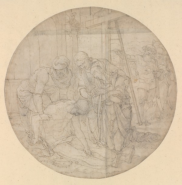 Christ at the Foot of the Cross, Mourned by Mary and John by Nicolaas Hogenberg