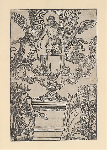 The Triumph of the Eucharist, Christ as the Man of Sorrows supported by two angels standing in a chalice by Anonymous, Italian, 16th century