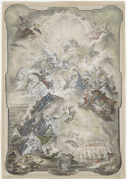 Design for a Wall Panel or Ceiling with The Virgin and Saints Interceding before Christ for the Souls of the Lost by Johann Baptist Enderle