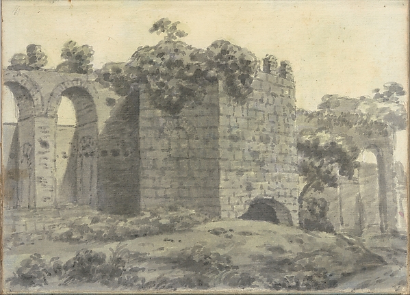 Roman Ruins Including an Arched Aqueduct and Tower (Smaller Italian Sketchbook, leaf 2 recto)