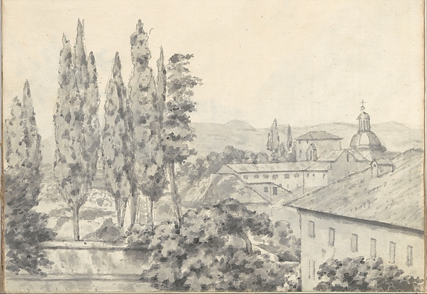 Landscape with Villas and a Church (Smaller Italian Sketchbook, leaf 6 recto)